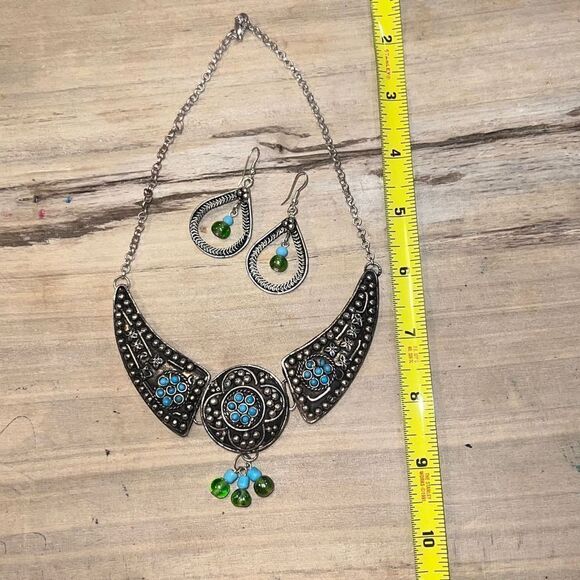 Antigua Silver Collar Turquoise Necklace & Earrings bohemian jewelry - Picture 6 of 8
